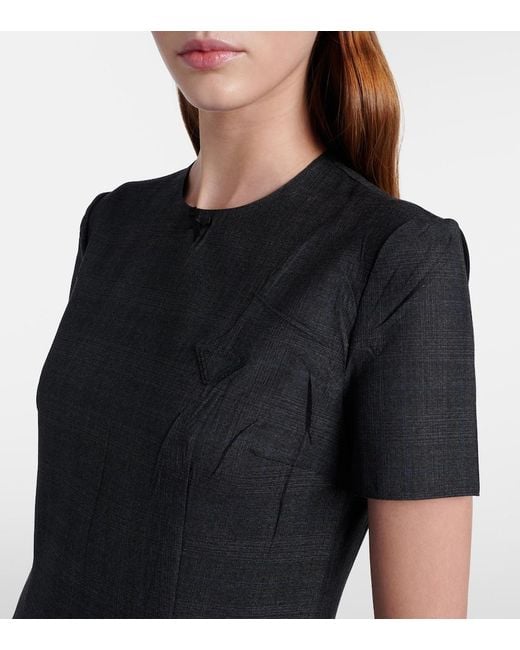 Prada Black Checked Virgin Wool Midi Dress