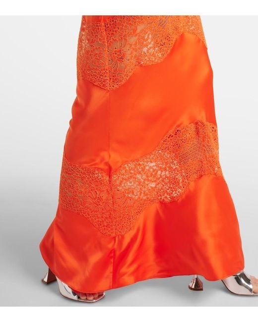 Rebecca Vallance Orange Adira Lace-Trimmed Silk Satin Slip Dress