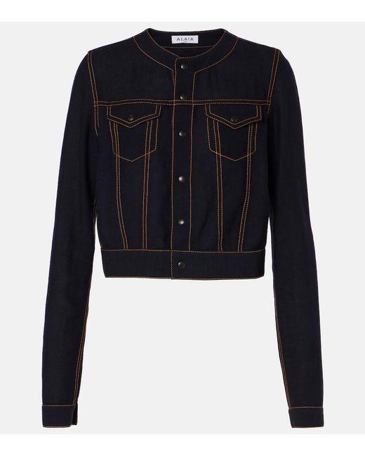 Alaïa Black Fluid Cropped Wool-Blend Jacket