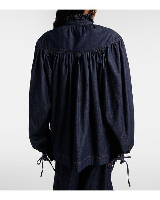 Dries Van Noten Blue Ruffled Cotton Blouse