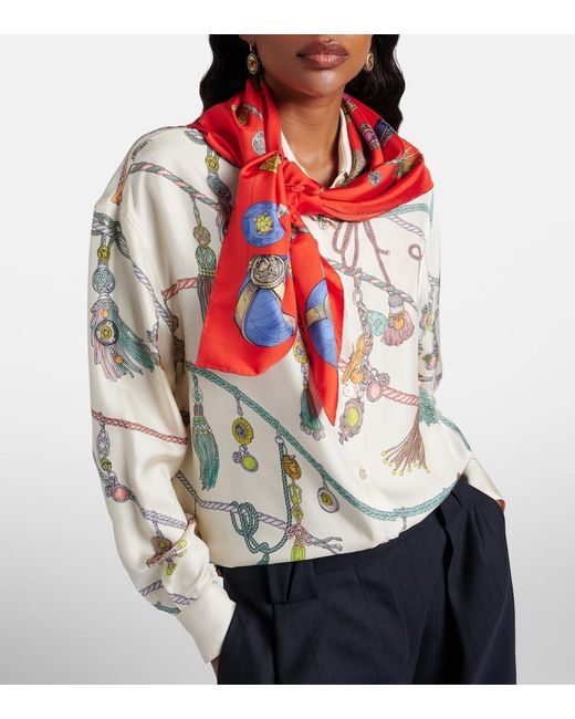 Versace Red Printed Silk Twill Scarf