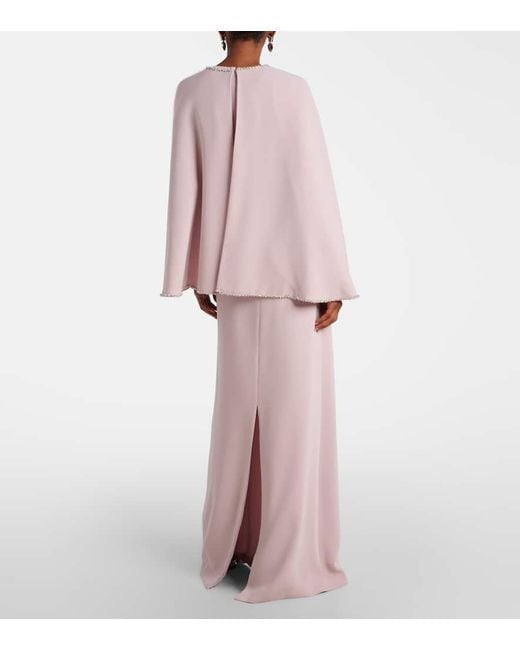 Abito Lungo A Mantella Con Cristalli di Costarellos in Pink