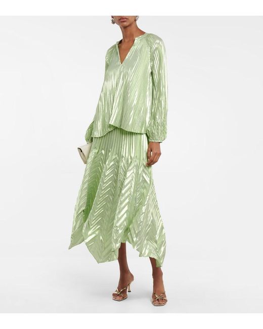 Jonathan Simkhai Green Char Plisse Silk-Blend Blouse