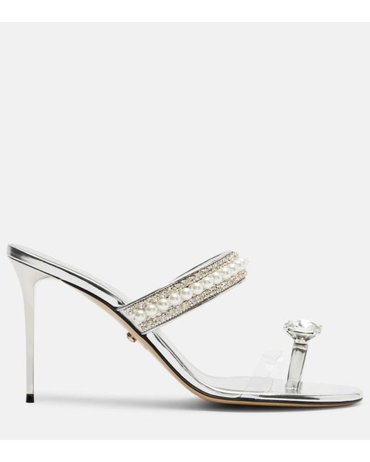 Mach & Mach White Diamond Of Elizabeth 95 Leather Mules