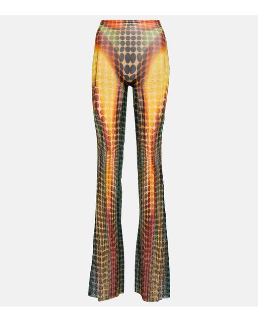 Jean Paul Gaultier Metallic Polka-dot Mid-rise Flared Mesh Pants