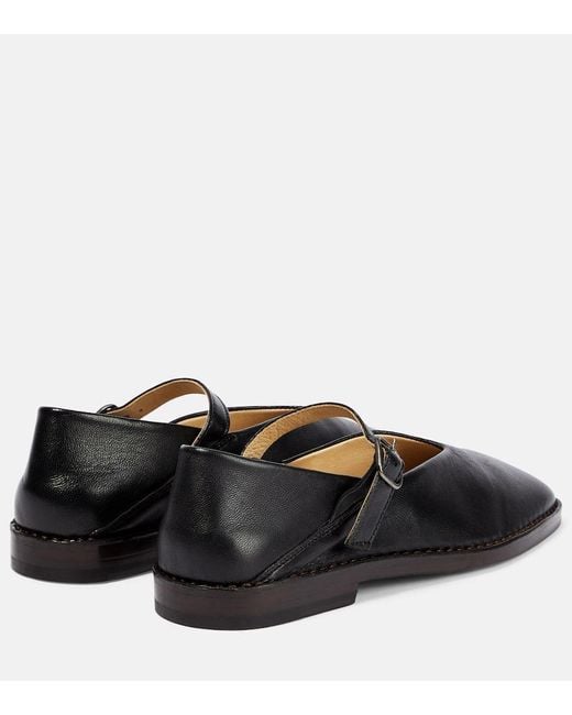 Lemaire Black Leather Mary Jane Ballet Flats