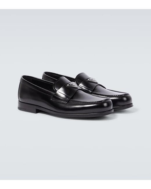 Mocassins En Cuir A Logo Prada pour homme en coloris Black
