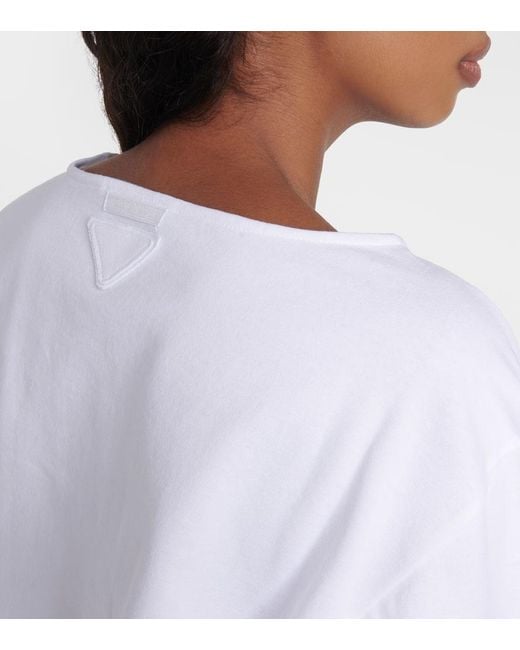 Top Raccourci En Coton A Logo Prada en coloris White