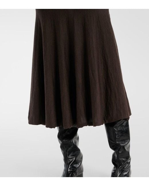 Khaite Black Mayu Wool Midi Skirt