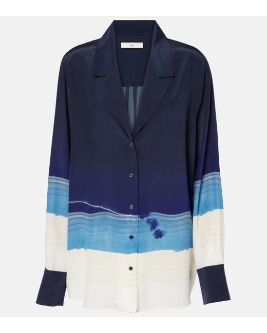 Sir. The Label Blue Mariner Printed Silk Crepe De Chine Shirt