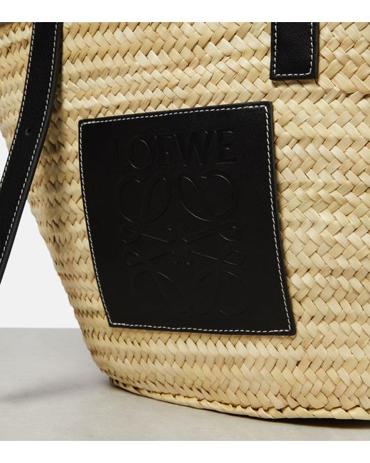 Shop LOEWE Paula's Ibiza Anagram Leather-Trimmed Iraca Basket