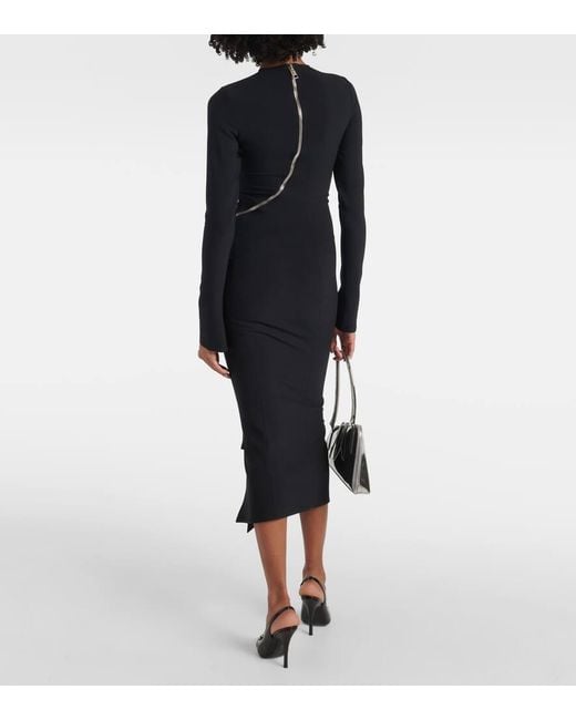 The Attico Black Twisted Zip Midi Dress With