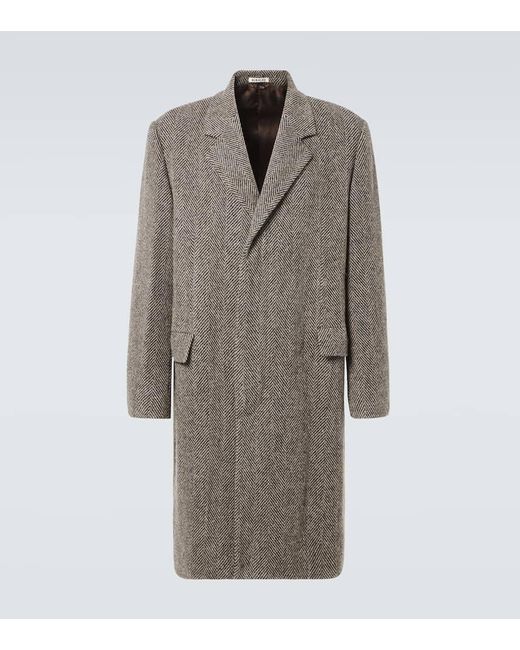 AURALEE Herringbone Wool-Alpaca Tweed Overcoat in Brown for Men | Lyst