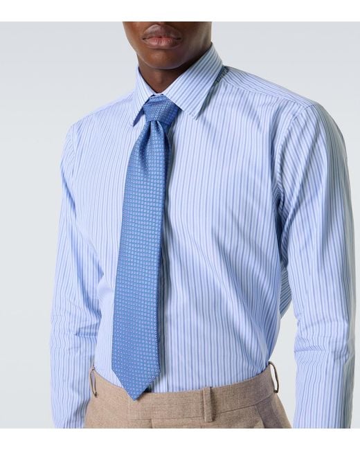 Charvet Blue Striped Cotton Poplin Shirt for men