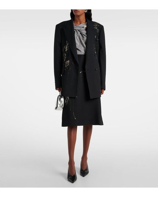 JACQUES WEI Black Sequined Wool Pencil Skirt