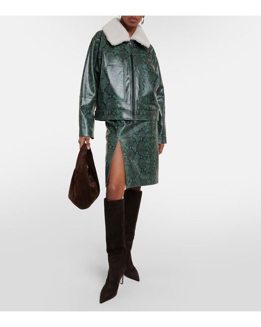 Dorothee Schumacher Green Urban Jungle Snake-Print Leather Jacket