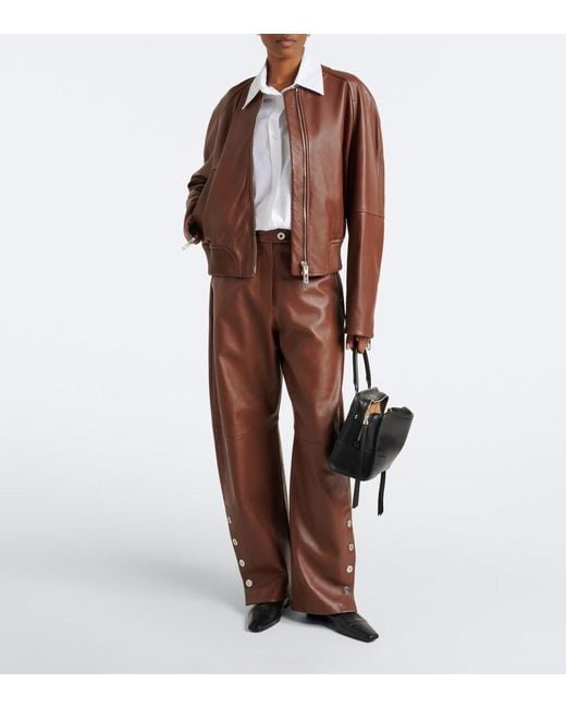 Sportmax Brown Leather Bomber Jacket