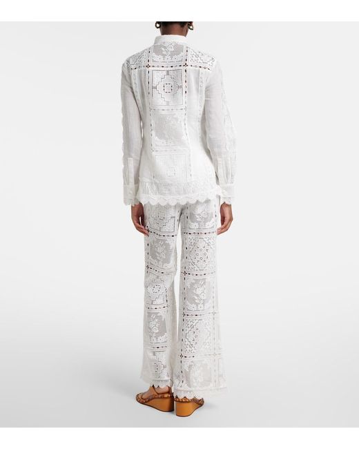 Zimmermann White Floral Lace Flared Pants