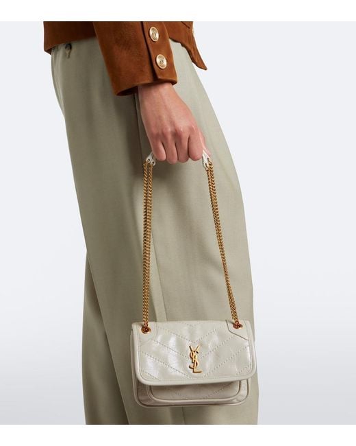 Saint Laurent Natural Niki Cassandre Mini Leather Shoulder Bag