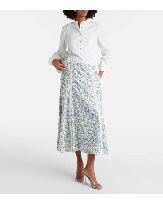 Velvet Blue Kona Floral Cotton Midi Skirt