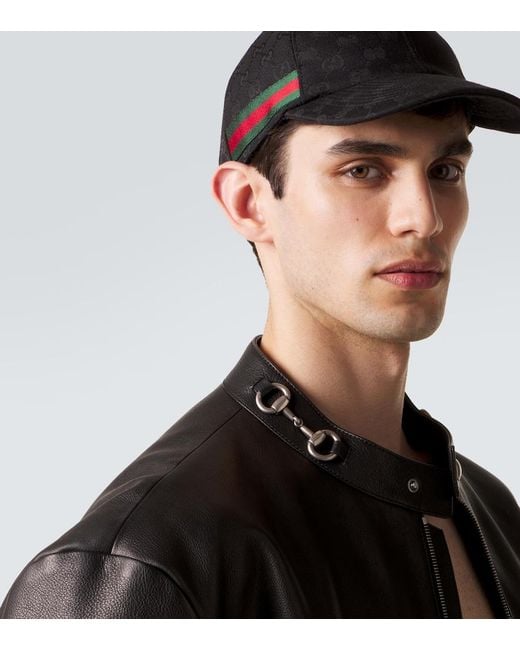 Gucci Black Gg Canvas Web Stripe Baseball Cap for men
