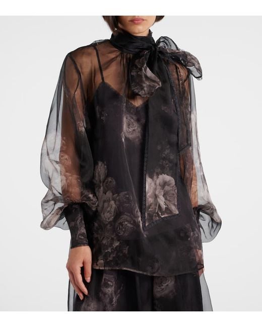 Blusa Hypnotic De Organza De Seda Floral Zimmermann de color Black