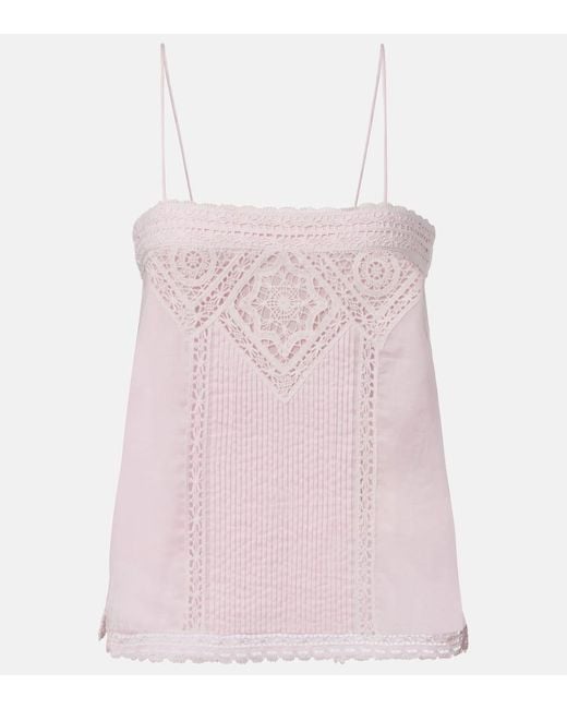 Isabel Marant Pink Gaelia Lace-Trimmed Cotton Camisole
