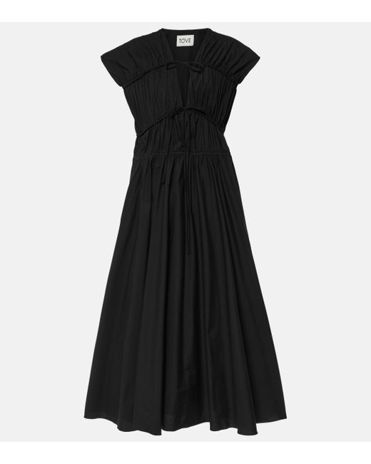 TOVE Black Ceres Gathered Cotton Midi Dress