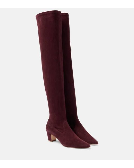 Manolo Blahnik Red Lupasca Suede Over-The-Knee Boots
