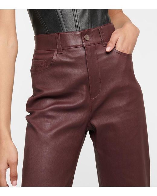 Stouls Purple Terry High-Rise Straight Leather Pants