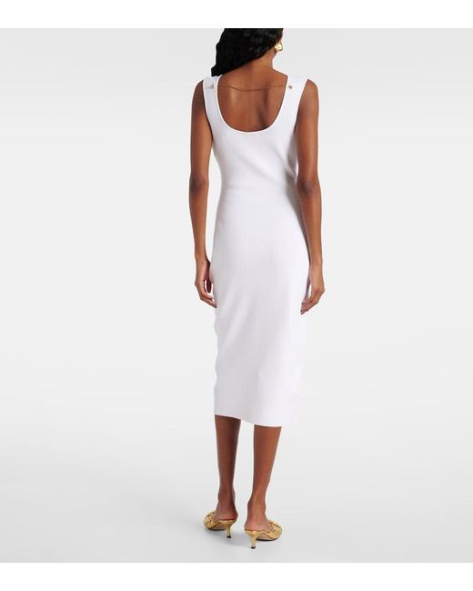 Bottega Veneta White Chain-Detail Ribbed-Knit Midi Dress