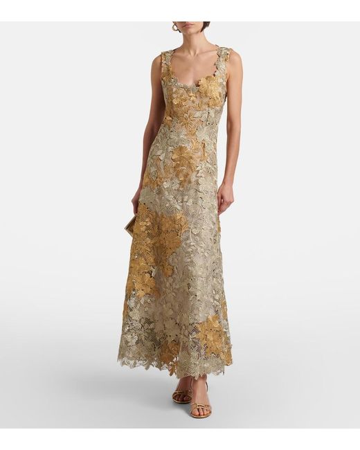 Oscar de la Renta Metallic Guipure Lace Cocktail Dress