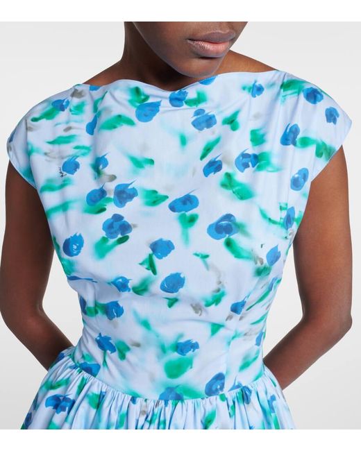 Marni Blue Floral Cotton Poplin Midi Dress
