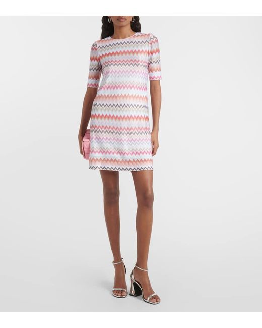 Vestido corto de mezcla de algodon en zigzag Missoni de color Pink