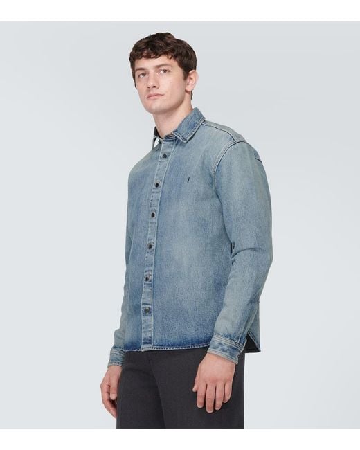 Saint Laurent Blue Cassandre Denim Shirt for men