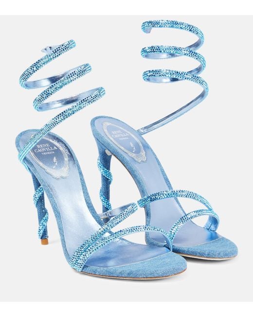 Rene Caovilla Blue Margot Embellished Silk-satin Sandals