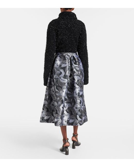 Dries Van Noten Black Jacquard Midi Skirt