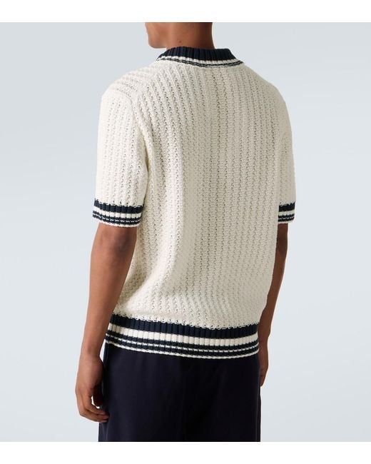 Orlebar Brown White Swift Crochet Striped Cotton Polo Shirt for men