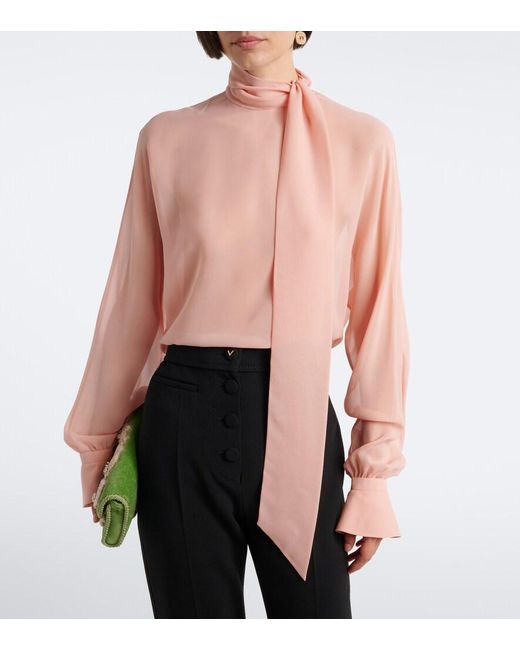 Valentino Pink Tie-Neck Silk Georgette Blouse