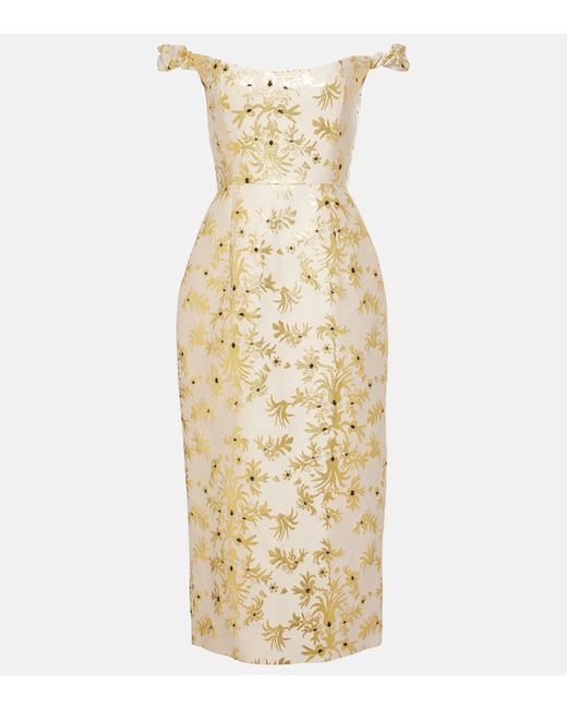Markarian Metallic Amina Off-Shoulder Silk-Blend Midi Dress