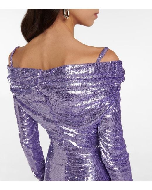 The Attico Purple Fanny Sequined Off-shoulder Gown