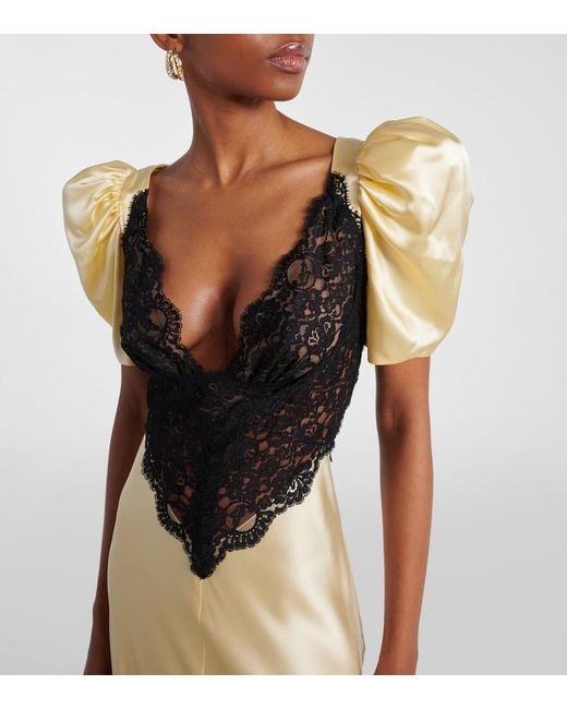 Rodarte Metallic Lace-Trimmed Silk Charmeuse Gown