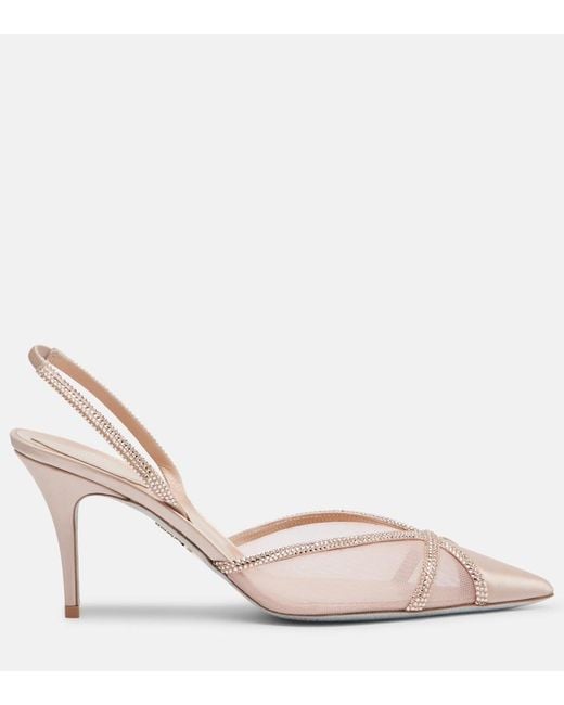 Rene Caovilla Pink Embellished Satin And Mesh Slingback Pumps