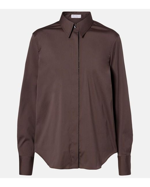 Brunello Cucinelli Brown Monili Cotton-Blend Top