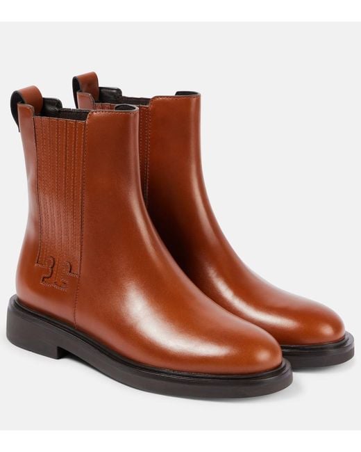 Tory Burch Brown T Monogram Leather Chelsea Boots