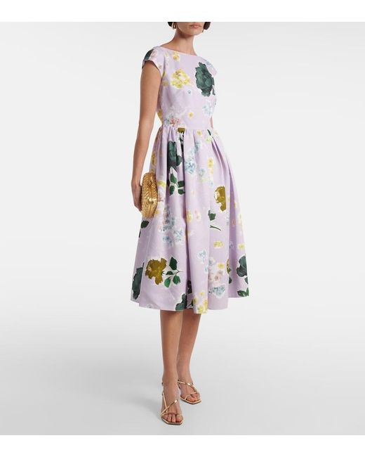 Erdem White Floral Cotton-Blend Faille Midi Dress