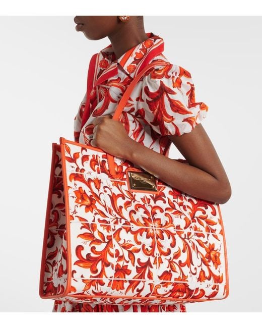Dolce & Gabbana Red Shopping Large Printed Canvas Shopper