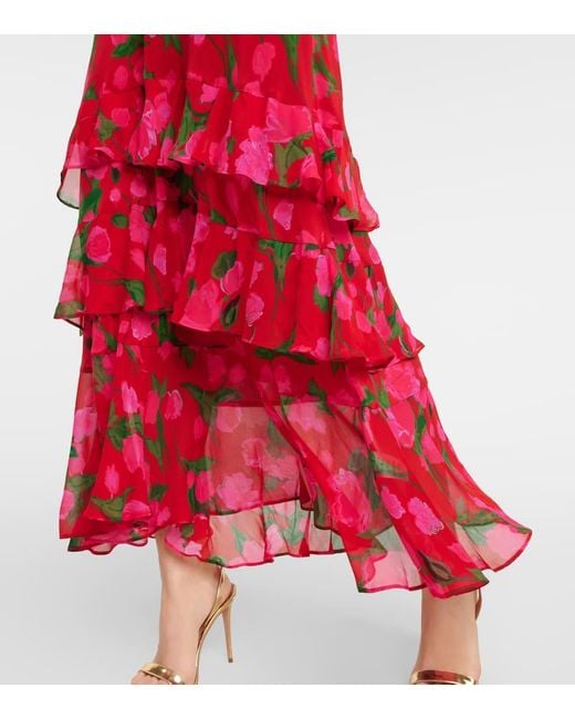 Rixo Gilly Floral Tiered Silk Maxi Dress