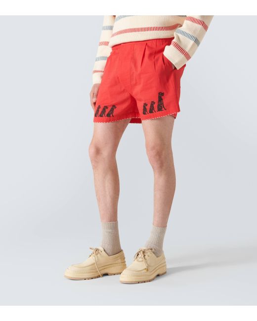 Bode Red Monday Printed Cotton Shorts for men