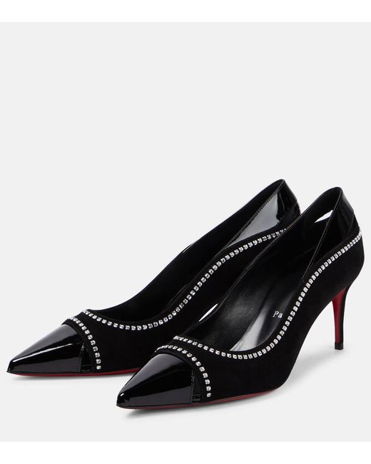 Christian Louboutin Black Duvette Strass 70 Patent Leather Pumps